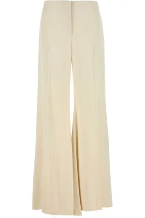 Alexander McQueen Wide Trousers, female, , S, Cream Satin Wide-Leg Trousers