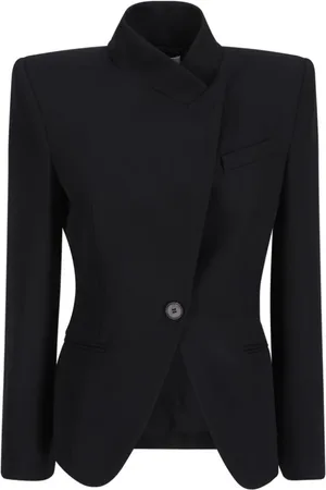 Alexander McQueen Blazers, female, , XS, Wool Blazer Jacket with Asymmetrical Collar