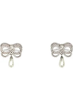 Alessandra Rich Crystal Bow Pearl Earrings