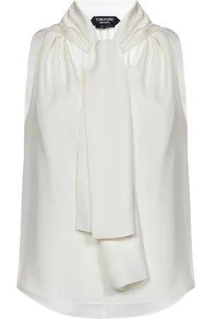 Tom Ford Sleeveless Tops, female, , 2XS, Silk Georgette Top with Lavallire Collar