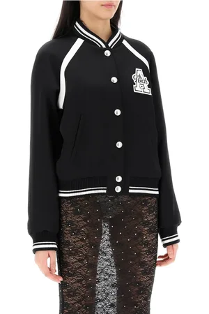 Alessandra Rich Bomber Jackets, female, , 2XS, satin bomber jacket with logo patch