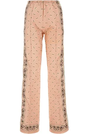 Palm Angels Wide Trousers, female, , XS, Printed Linen Blend Wide Trousers