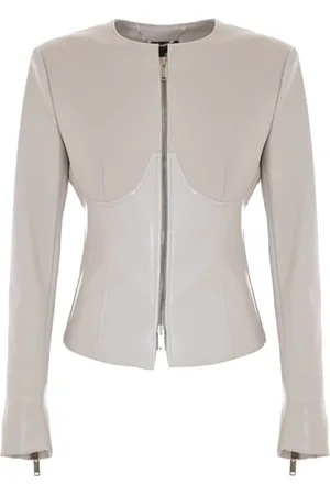 Kocca Vinyl-effect Fitted Jacket with Metal Zips