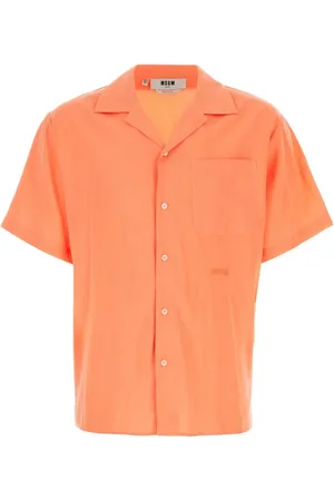 Msgm Short Sleeve Shirts, male, , L, Peach Viscose Blend Shirt