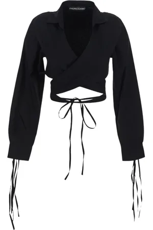ANDREA ADAMO Blouses, female, , M, Cotton Criss Cross Cardigan With Ribbed Detail
