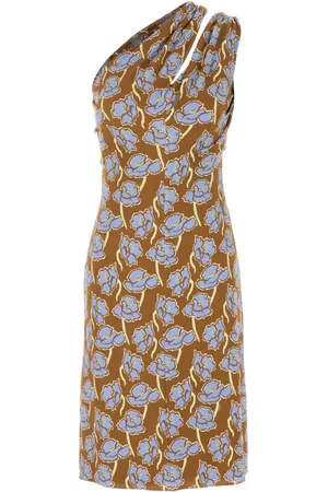 VERSACE One-Shoulder Printed Crepe Dress