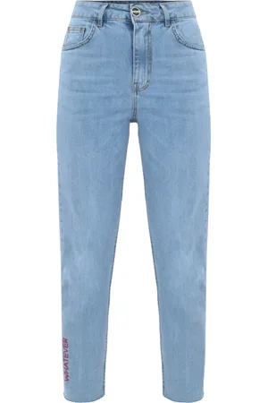 Kocca Cropped Jeans, female, , W28, Embroidered lettering straight-leg jeans