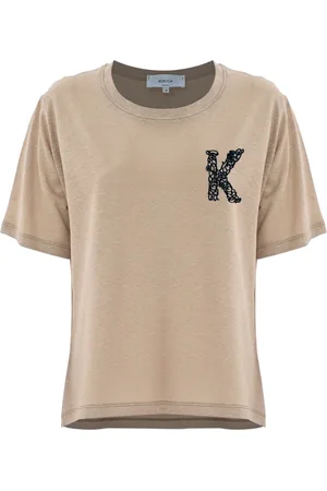 Kocca T-Shirts, female, , XL, Embroidered Linen Cotton Jumper with Slits
