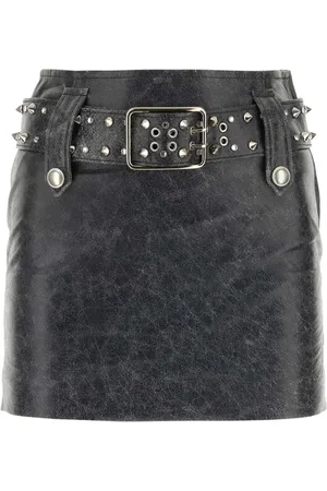 Alessandra Rich Short Skirts, female, , 2XS, Grey Leather Mini Skirt - Stylish and Trendy