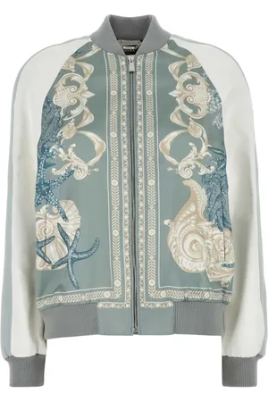 VERSACE Bomber Jackets, female, , S, Varsity Bomber Jacket in Printed Satin