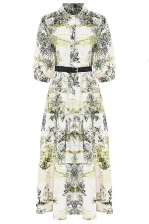 Kocca Midi Dresses, female, , S, Patterned Shirt Bodice Dress with Belt