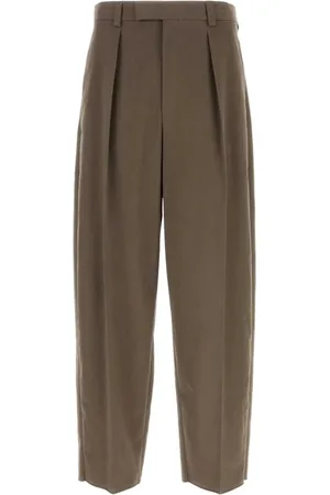 Salvatore Ferragamo Wide Trousers, male, , S, Wide-leg Mud Stretch Cotton Trousers