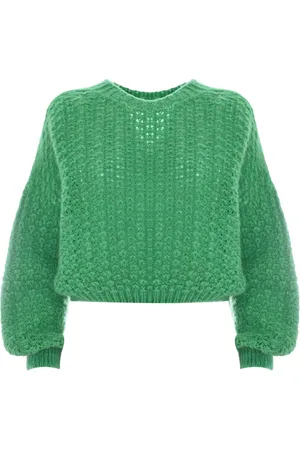 Kocca Round-neck Knitwear, female, , S, Mohair Wool Cropped Jumper with Openwork
