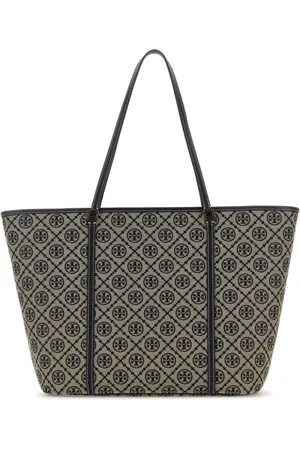 Tory Burch Tote Bags, female, , ONE SIZE, Embroidered Canvas Monogram Shopping Bag