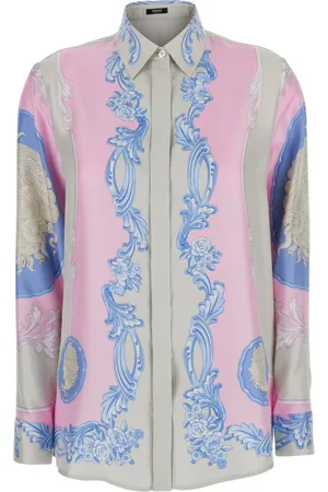 VERSACE Shirts, female, , XS, Pink Graphic Print Silk Shirt Woman