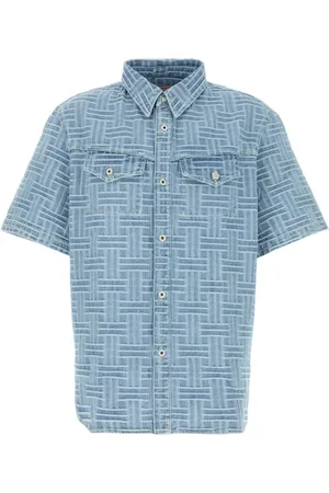 Kenzo Short Sleeve Shirts, male, , M, Embroidered Denim Shirt for Men