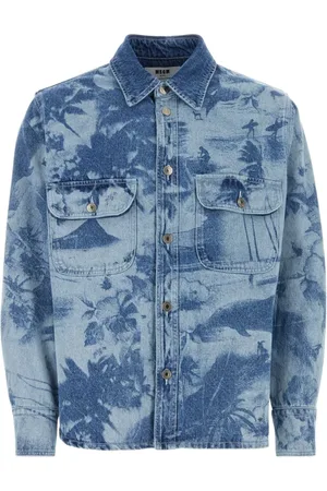 Msgm Denim Jackets, male, , XL, Printed Denim Jacket