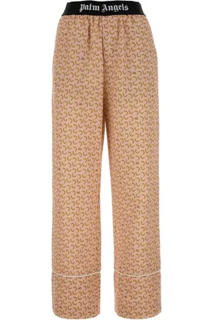 Palm Angels Wide Trousers, female, , 2XS, Printed Linen Wide-Leg Pant