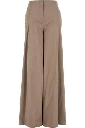 Alberta Ferretti Wide Trousers, female, , 2XS, Wide-Leg Cappuccino Cotton Trousers