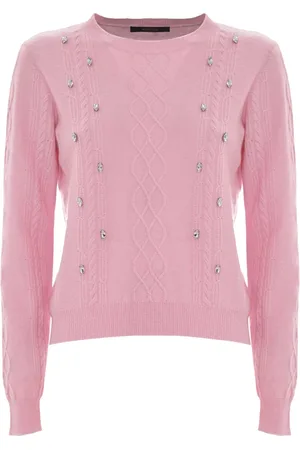 Kocca Round-neck Knitwear, female, , L, Rhinestone Cable Knit Wool Jumper