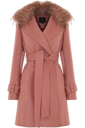 Kocca Belted Coats, female, , L, Soft Fur Collar Coat with Pockets