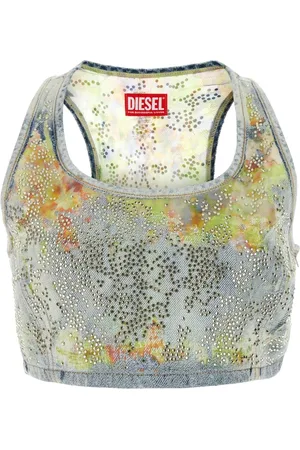 Diesel Sleeveless Tops, female, , S, Embellished Denim De-Detop-Fse Crop-Top