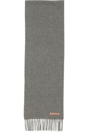 Acne Studios Grey Wool Scarf with Fringes