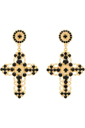 Dolce & Gabbana Earrings, female, , ONE SIZE, Golden Cross Dangle Earrings with Swarovski