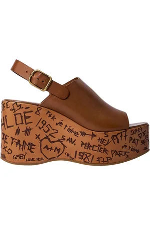 Chloé Wedges, female, , 7 UK, Wood-Effect Platform Wedge Sandals