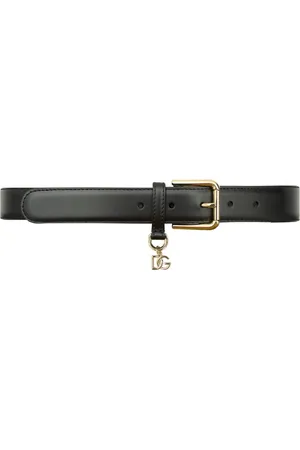 Dolce & Gabbana Belts, female, , 80 CM, Leather Logo Belt with Gold Charm