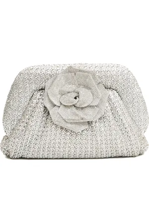 Twentyfour Clutches, female, , ONE SIZE, Silver Woven Clutch with Pink Rhinestones