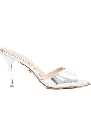 Twentyfour Heeled Mules, female, , 7 UK, Silver Leather Sandals for Women