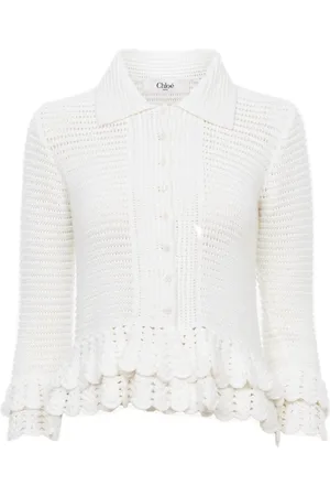 Chloé Cardigans, female, , S, Jumper with Frills and Mother-of-Pearl Buttons