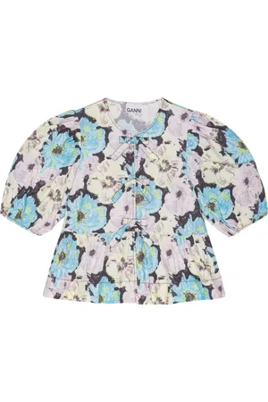 Ganni MultiColour Shirt with Short Puff Sleeves