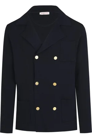 VALENTINO Blazers, male, , M, Navy Cotton Double Breasted Jacket