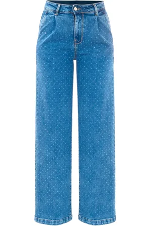 Kocca Polka Dot Straight-Leg Jeans with Pleats