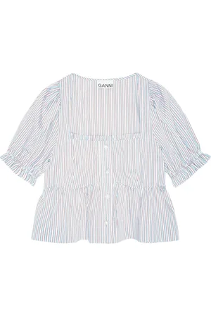 Ganni Striped Blouse with Puff Sleeves