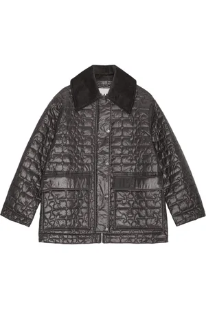 Ganni Winter Jackets, female, , XS, Dark Grey Press-Stud Outerwear with Contrasting Collar