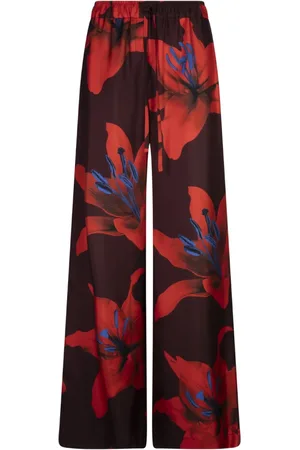 Alexander McQueen Wide Trousers, female, , 2XS, Flame Lily Red Pajama Trousers