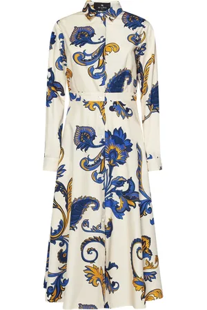 Etro White Paisley Print Midi Shirt Dress