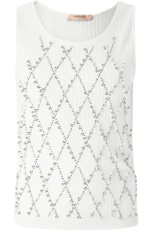 Twin-Set Sleeveless Tops, female, , XS, Sleeveless Cotton Top with Rhombus Pattern