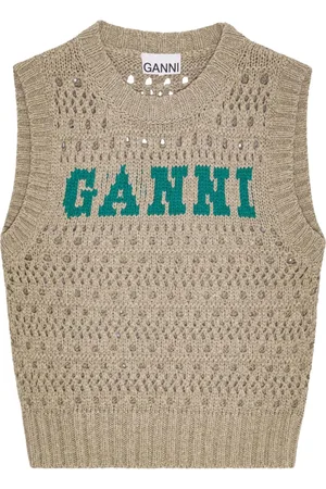 Ganni Round-neck Knitwear, female, , S, Sleeveless Jacket with Ribbed Edges