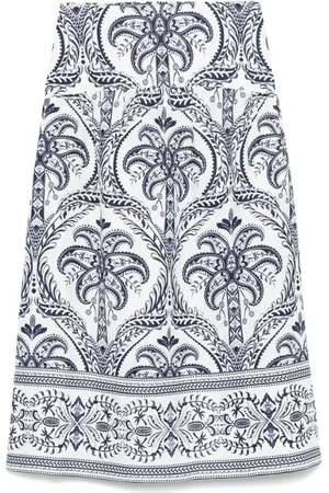 Farm Rio Navy Flared Skirt with Shirred Panel