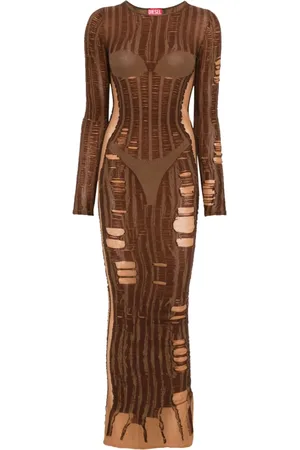 Diesel Maxi Dresses, female, , M, Printed Long Sleeve Dress Italy Made