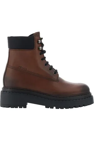 Prada Lace-up Boots, female, , 5 UK, Leather Ankle Boots Lace-Up Round Toe