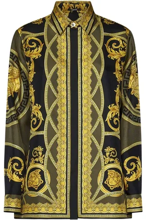 VERSACE Shirts, female, , S, Black Baroque Print Silk Shirt