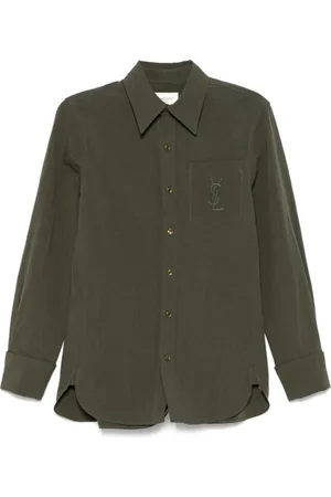 Saint Laurent Shirts, female, , XS, Khaki Button-Up Shirt with Chest Pocket