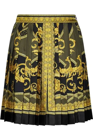 VERSACE Short Skirts, female, , S, Pleated Black and Gold Mini Skirt