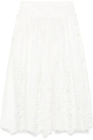 Self-Portrait Midi Skirt with Leaf Embroidery