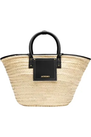 Jacquemus Handbags, female, , ONE SIZE, Black Raffia Bag with Leather Trim